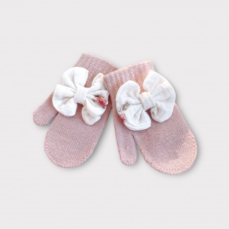 RĘKAWICZKI Z kokardką Eternelle Fleur pudrowe