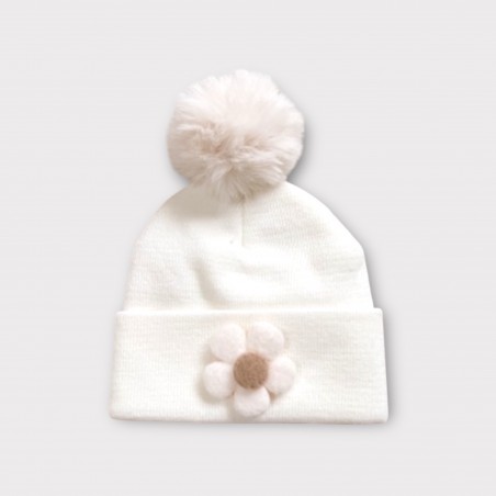 Czapka zimowa Flow Fluffy z pomponem kremowa
