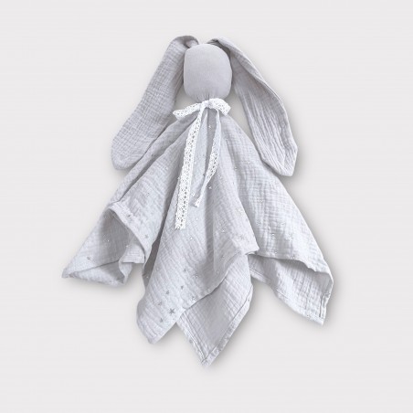 PRZYTULANKA MUŚLINOWA HANDMADE BUNNY gwieździsty szary