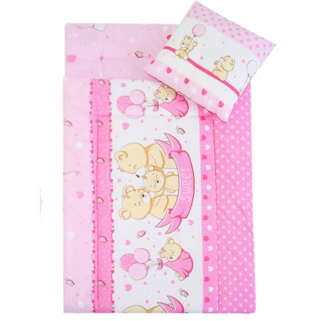 Pościel do przedszkola z wszytym wypełnieniem 220*80 (różowe misie sweet)