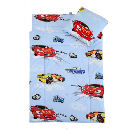 Pościel do przedszkola z wszytym wypełnieniem 220*80 (niebieskie samochody)