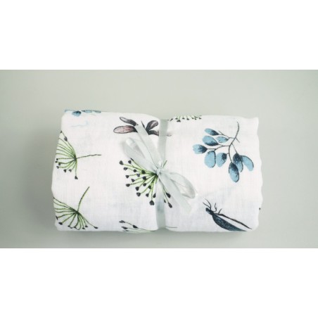 Prześcieradło muślinowe z gumką do łóżeczka (plants)