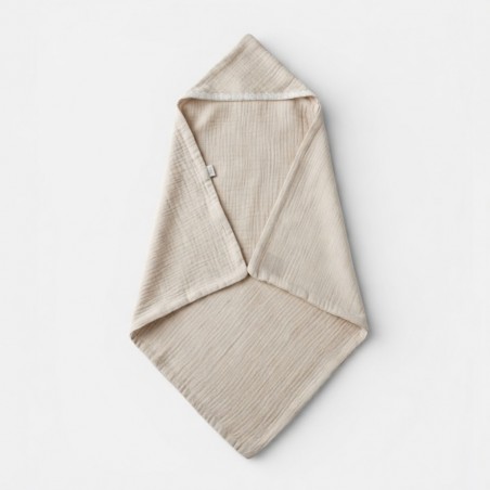 MUŚLINOWE OKRYCIE KĄPIELOWE Z KAPTURKIEM WANILIOWY BEŻ