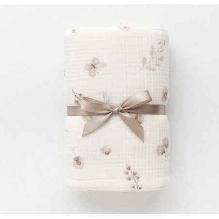 PRZEŚCIERADŁO MUŚLINOWE Z GUMKĄ różne rozmiary ( Soft beige garden)