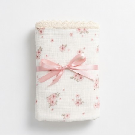 KOCYK MUŚLINOWY 100X75 Z KORONKĄ Powder Blossom