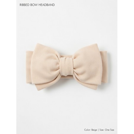 Opaska prążek z kokardą beżowa