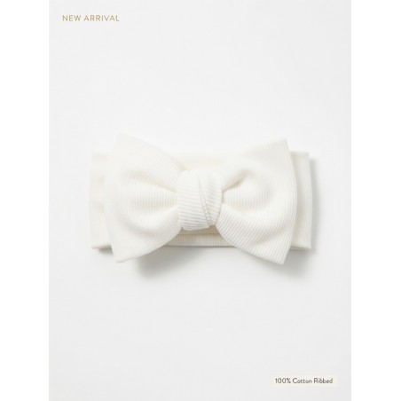 Opaska prążek z kokardą śmietankowa