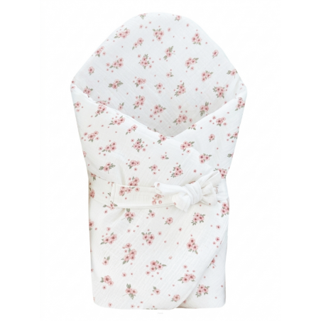 Rożek becik muślinowy, otulacz, kołderka, mata z wypełnieniem 4w1 (powder blossom)