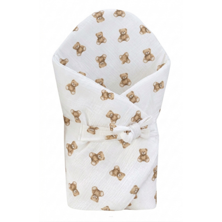 Rożek becik muślinowy, otulacz, kołderka, mata z wypełnieniem 4w1 (teddy love)