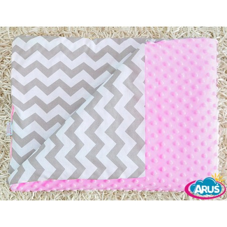 Koc kocyk pled pledzik MINKY 75x100 (różowy+zygzaki)