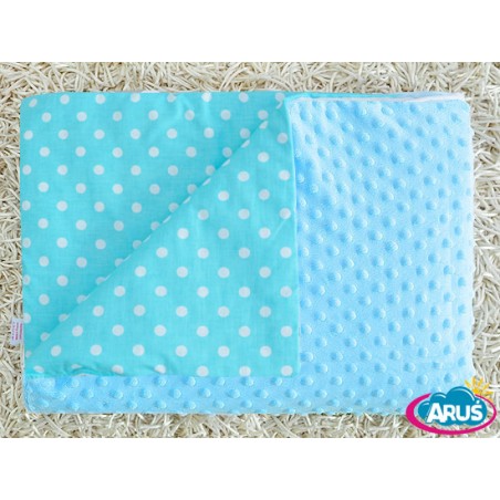 Koc kocyk pled pledzik MINKY 75x100 (niebieski+turkusowe grochy)