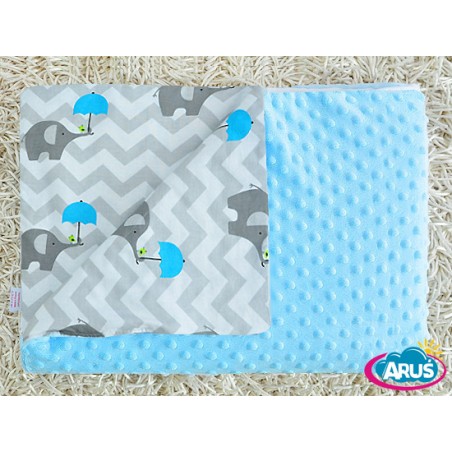 Koc kocyk pled pledzik MINKY 75x100 (niebieski+slonik z niebieska parasolka)