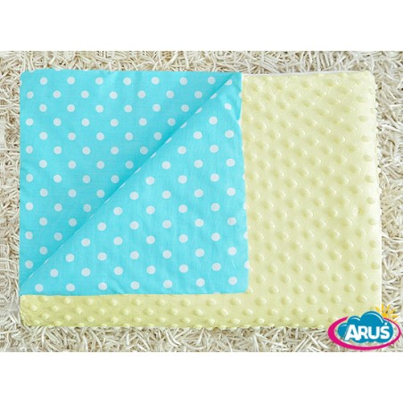 Koc kocyk pled pledzik MINKY 75x100 (kremowy+turkusowe grochy)