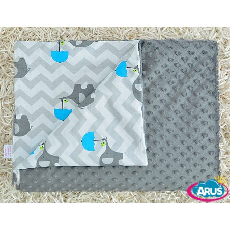 Koc kocyk pled pledzik MINKY 75x100 (popielaty+slonik z niebieska parasolka)