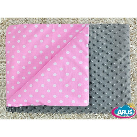 Koc kocyk pled pledzik MINKY 75x100 (popielaty+rozowe grochy)