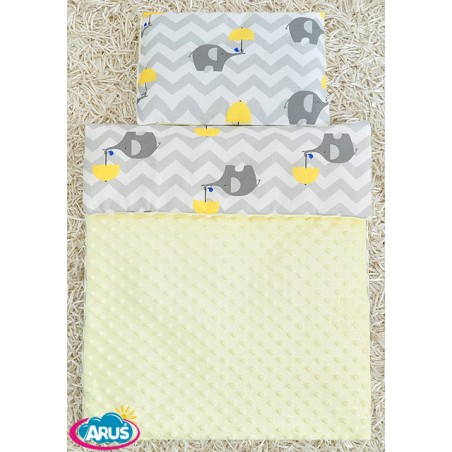 Pościel do wózka / kołyski MINKY (kremowy+słonik z żółtą parasolką)