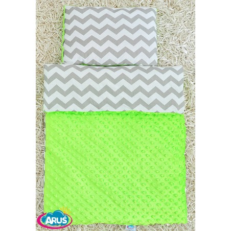 Pościel do wózka / kołyski MINKY (zielony+zygzaki)