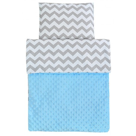 Pościel do wózka / kołyski MINKY (niebieski+zygzaki)