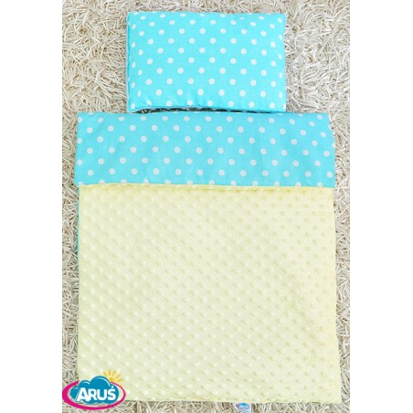 Pościel do wózka / kołyski MINKY (kremowy+turkus grochy)