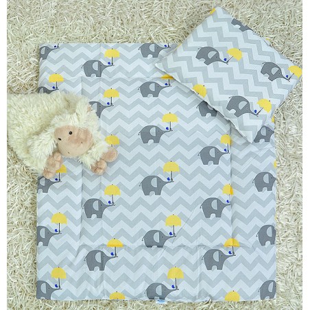 2 el.pościel do wózka (poduszka+kołderka) słonik z żółtą parasolką