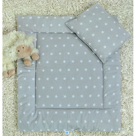 2 el.pościel do wózka (poduszka+kołderka) białe gwiazdki na popiel tle