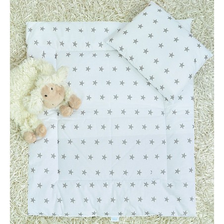 2 el.pościel do wózka (poduszka+kołderka) popiel gwiazdki na białym tle