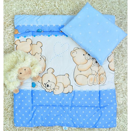 2 el.pościel do wózka (poduszka+kołderka) niebieski teddy