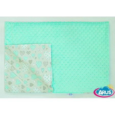 Koc kocyk pled pledzik MINKY 75x100 (mięta+serduszka miętowe)