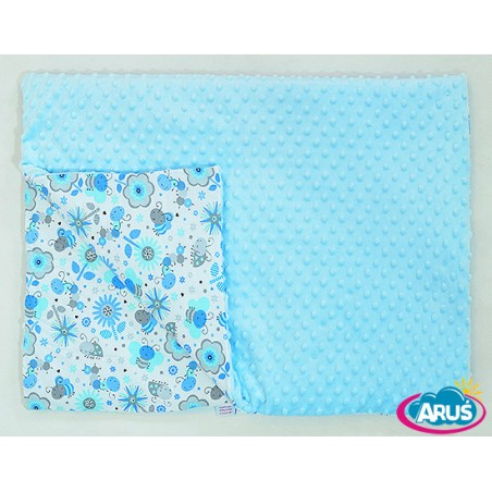 Koc kocyk pled pledzik MINKY 75x100 (niebieski+niebieska łąka)