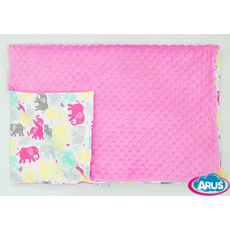 Koc kocyk pled pledzik MINKY 75x100 (ciemny róż +kolorowe słoniki)