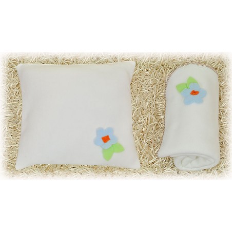 Kocyk polarowy  KWIATUSZEK + podusia polar (biały)