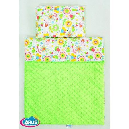 Pościel do wózka / kołyski MINKY (zielony+kolorowa łąka)