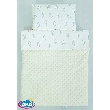 Pościel do wózka / kołyski MINKY (kremowy+popiel korony na białym tle)