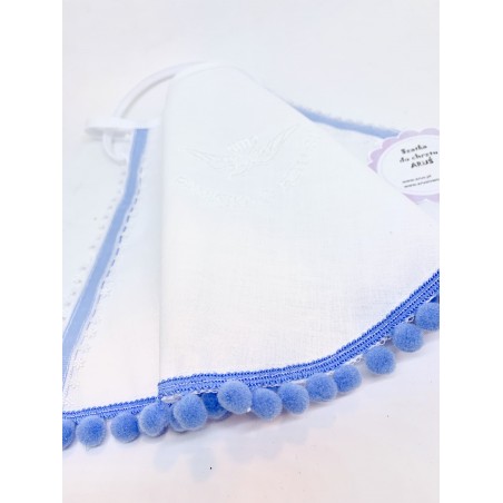 Szatka / pamiątka chrztu haftowana niebieske bąbelki