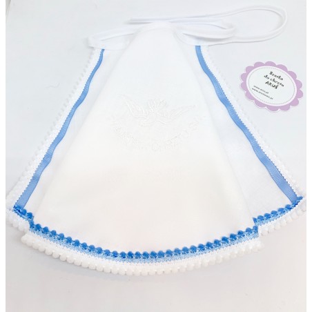 Szatka / pamiątka chrztu haftowana niebieskie bąbelki