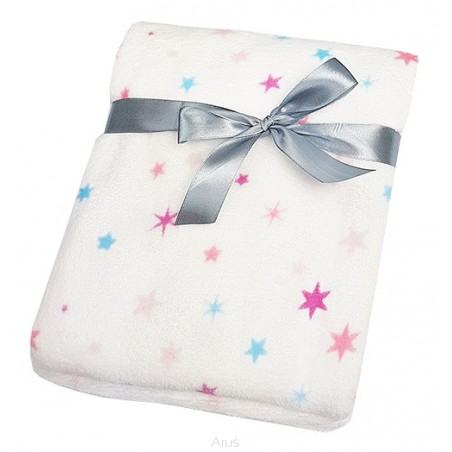 Koc kocyk z mikrofibry 75x100 (kolorowe gwiazki na bialym)