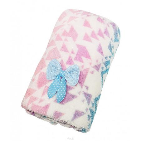 Koc kocyk z mikrofibry (kolorowy zygzak + niebieska kokardka)