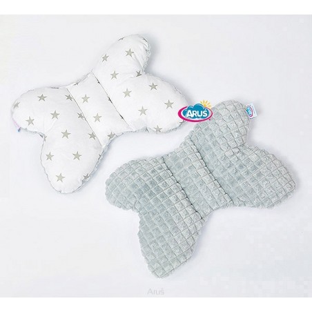 Poduszka motylek antywstrząsowa Minky (popiel+popiel gwiazdki na białym)