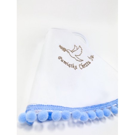 Szatka / pamiątka chrztu haftowana niebieske bąbelki + złoty haft