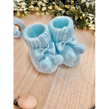 Sweterkowe skarpetki/ buciki sweet pompons baby blue 0-3m