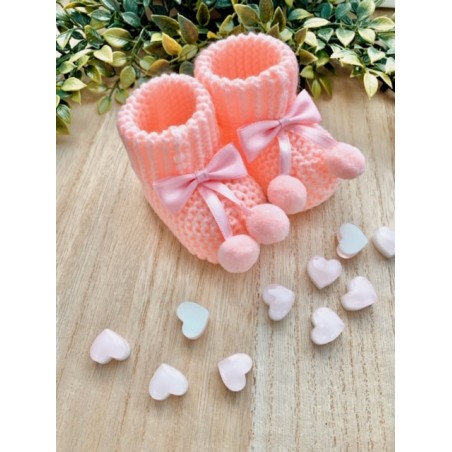 Sweterkowe skarpetki/ buciki sweet pompons pink 0-3m