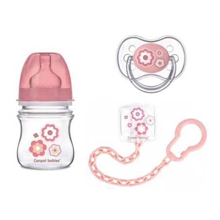 Canpol butelka smoczek łańcuszek Zestaw Newborn (różowy)