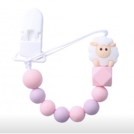 Zawieszka/ łańcuszek do smoczka pink lamb