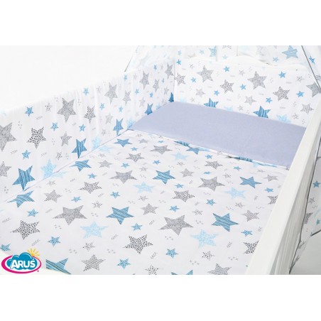 3 el.Pościel do łóżeczka 120x90 "DWUSTRONNA" gwiazdy niebieskie +popiel gładki