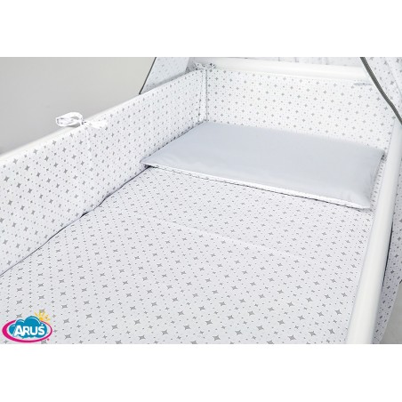 3 el.Pościel do łóżeczka 120x90 "DWUSTRONNA" biale romby +popiel gładki