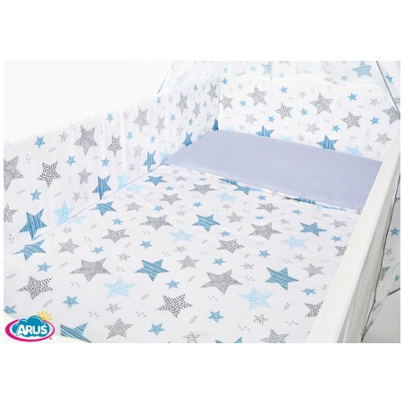 5 el.Pościel do łóżeczka 120x90 "DWUSTRONNA" gwiazdy niebieskie +popiel gładki