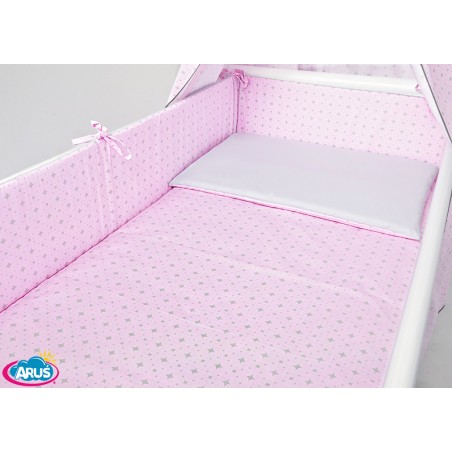 5 el.Pościel do łóżeczka 120x90 "DWUSTRONNA" różowe romby + popiel gładki