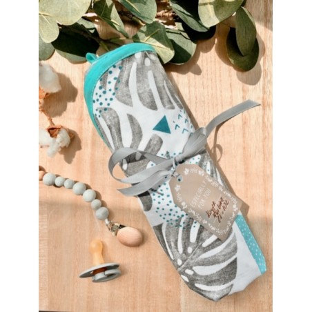 Kocyk Muślinowy dwustronny monstera + kropeczki 100x75