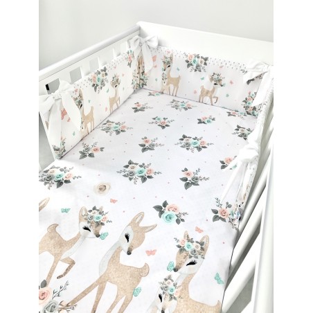 5 el.Pościel do łóżeczka 120x90 dwustronna "Summer" Bambi + kropeczki