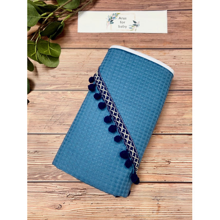 Okrycie kąpielowe 100x100 Boho collection navy blue pompons
